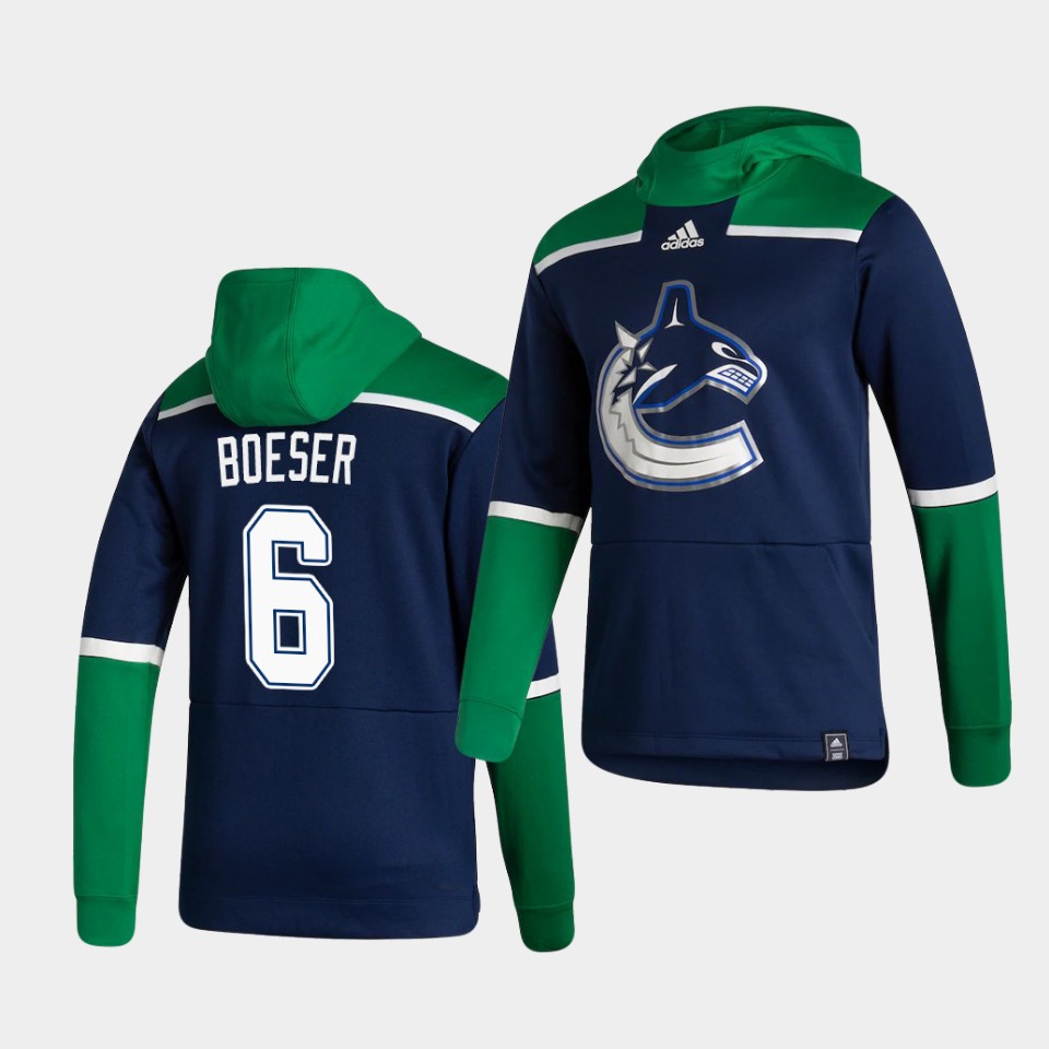 Men Vancouver Canucks #6 Boeser Blue NHL 2021 Adidas Pullover Hoodie Jersey